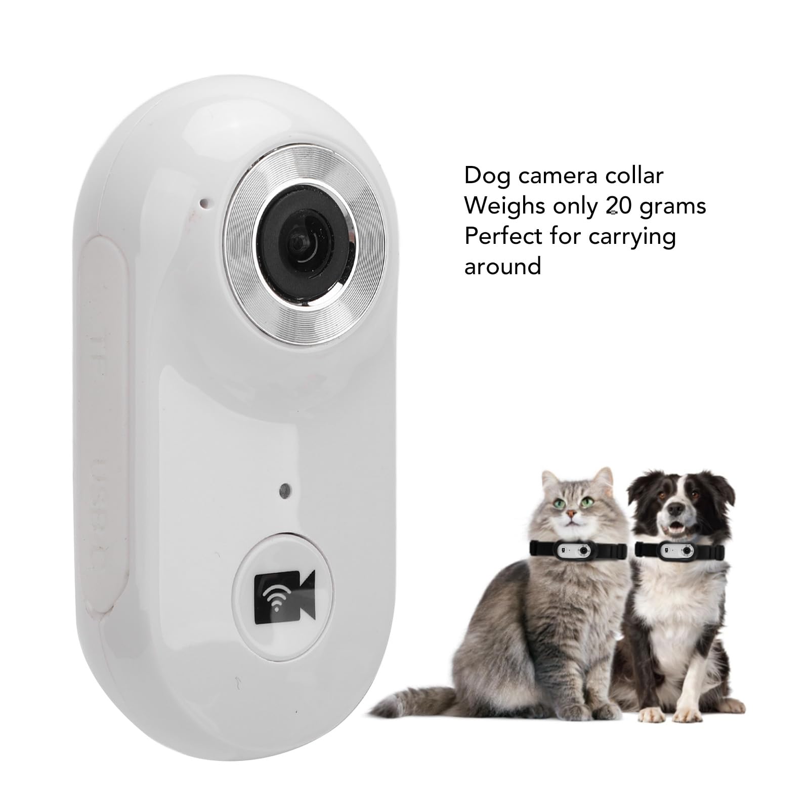 GLOGLOW Telecamera per Collare per Animali Domestici, Telecamera per Collari per Gatti Grandangolare da 120° Telecamera per Azioni Sportive Mini Corpo Telecamera di Sicurezza HD per