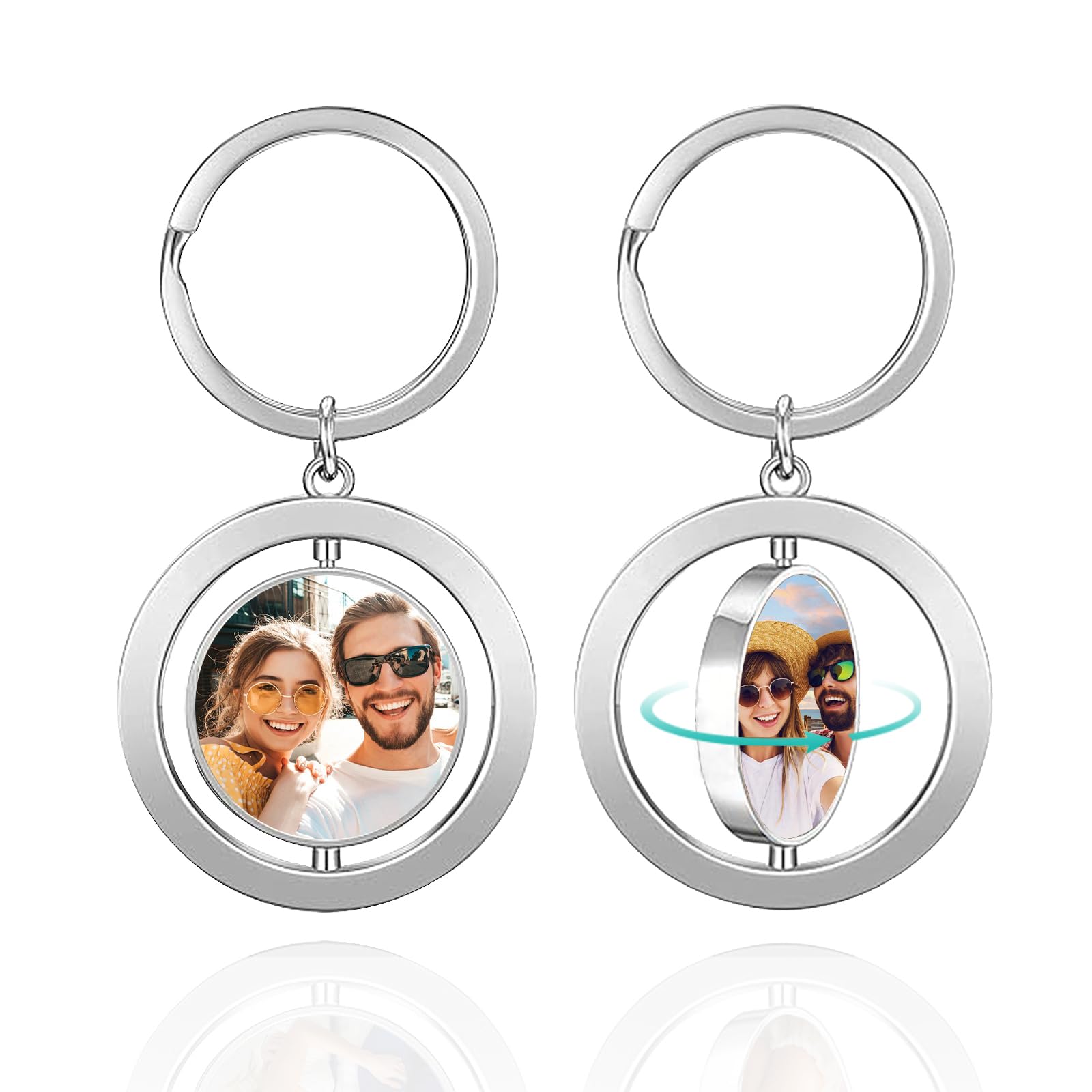 WBW Personalised Keyring Custom Photo Printed Text Engraved Keepsakes Key Ring Gifts for Him Men Boyfriend Family Dad Mum (Rotation)