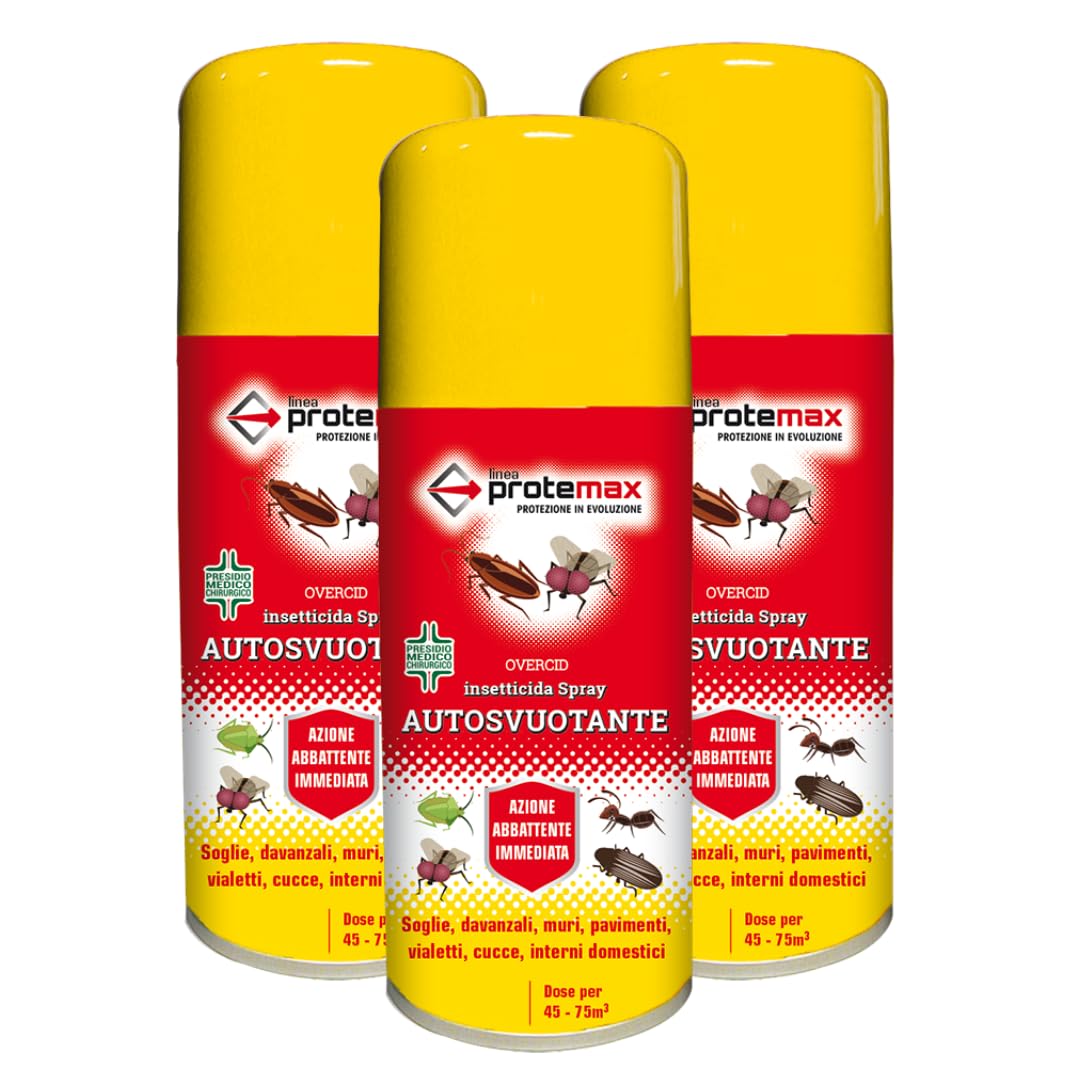 OVERCID Insetticida Spray Autosvuotante, per Insetti Volanti e Striscianti, per Ambienti Domestici e Civili, 150ml – Copre 45-75 m³ (3)