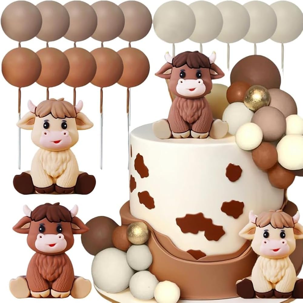 Animal Cake Toppers Set Highland Cow Cake Decorations Party Favors for Highland Cow Baby Shower Party Birthday Party Supplies