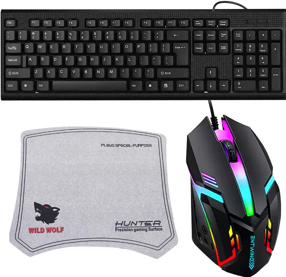 Keyboard Mouse Combo Set, Mouse Pad, RGB Mouse, Braided Wire, 104 Keys Keyboard Combo Set-image-0