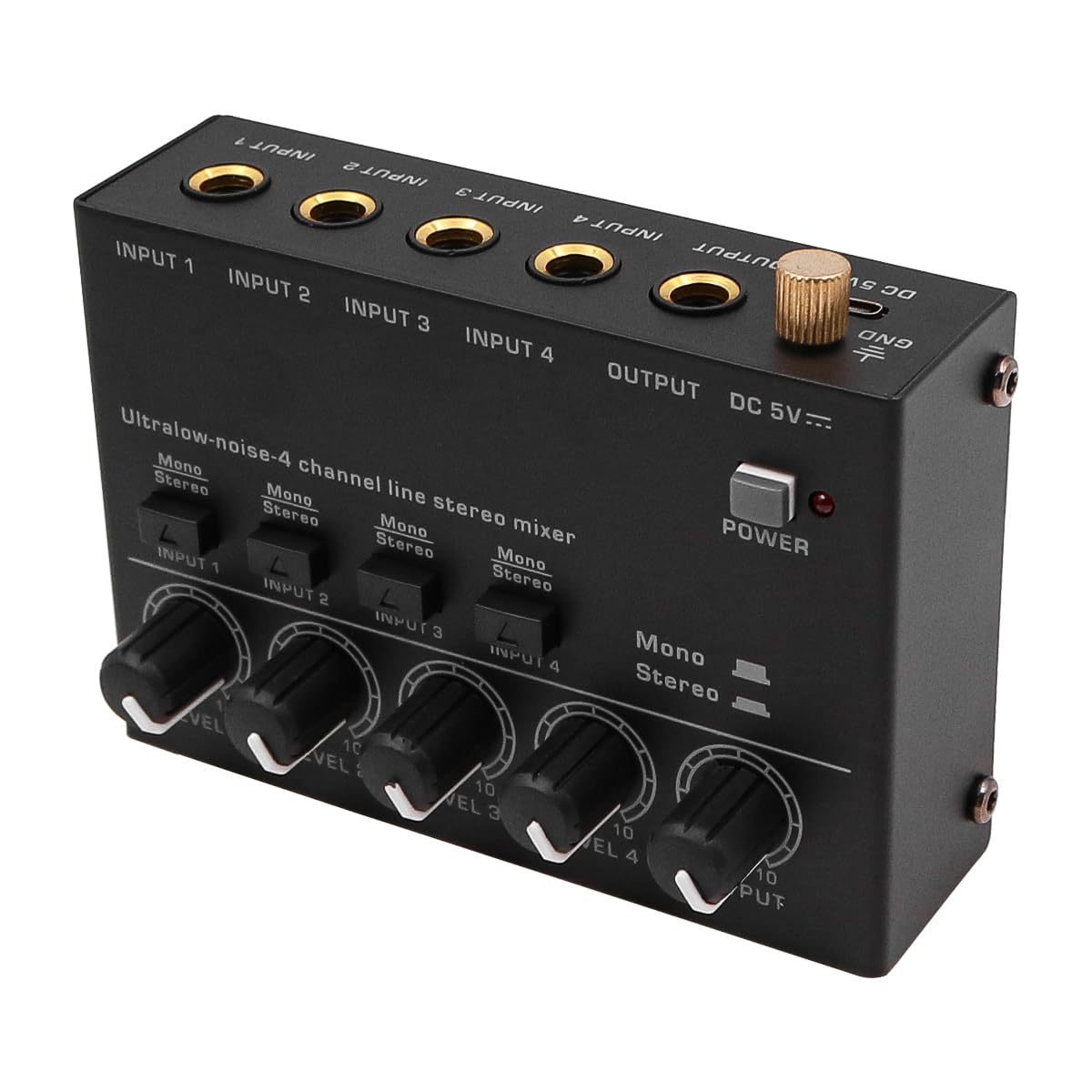 WANGCL Mezclador de audio de 4 canales con ajuste de volumen separado y rendimiento de ruido ultrabajo para micrófonos, guitarras, bajos, teclados y mezcladores de escenario