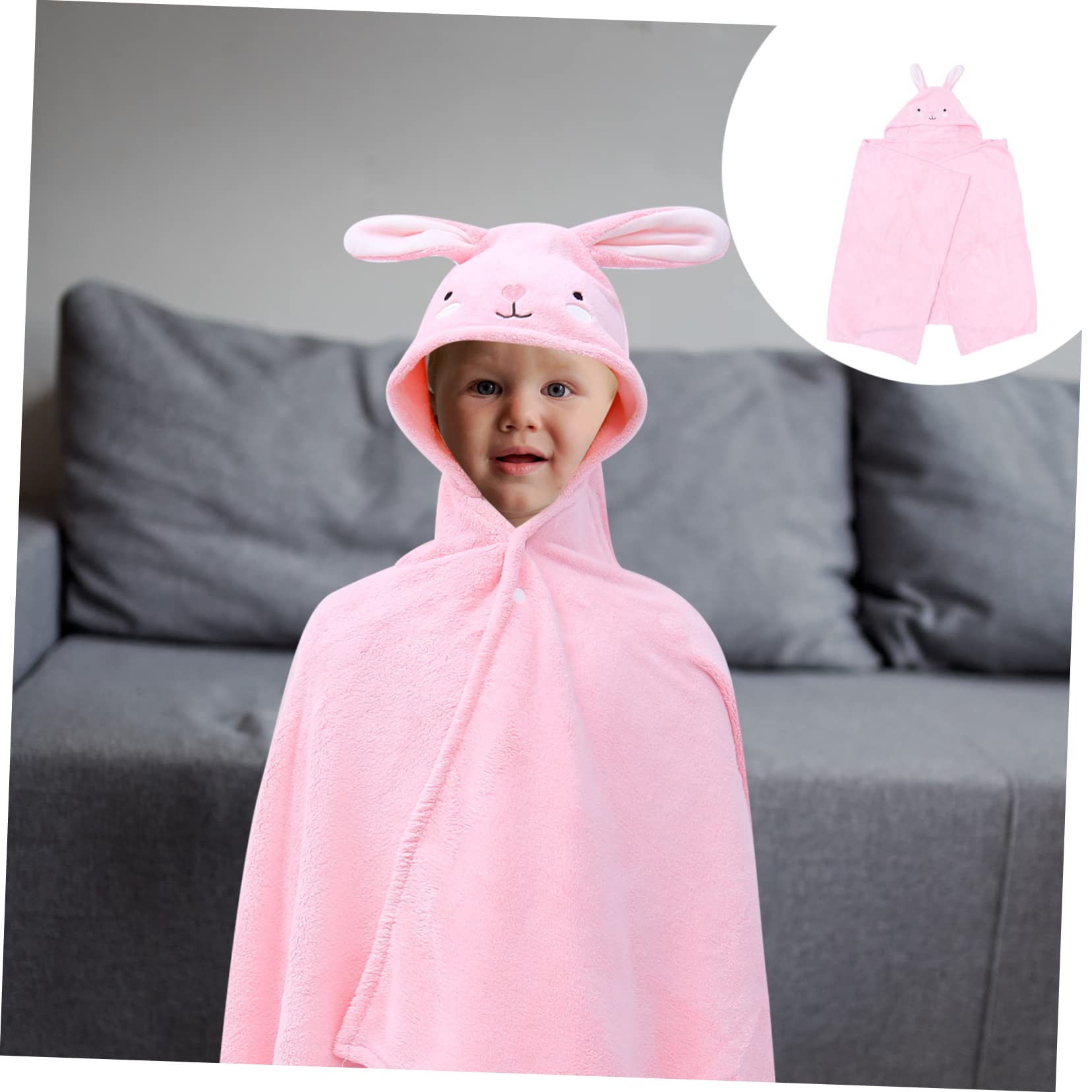 1 pièce Serviette de Bain à Capuche Cartoon pour Garçon Fille Peignoir Doux et Confortable Parfait pour Bain Modèle Lapin Rose