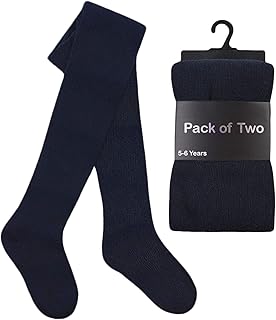 2 Pairs Kids Girls School Cotton Tights Children Plain Uniform School Tights, Thick Warm Winter Cotton Rich Plain School Tights Girls Plain Super Soft Tight Everyday use (Pack 2)