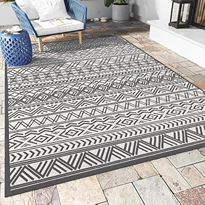 Outdoor Rug Carpet 6x9 ft, Flatweave Textured Outdoor Patio Rug Non Slip Indoor Outdoor Rugs with Rubber Particles Backing Boho Outdoor Area Rug for Patio Deck Front Porch Backyard Balcony