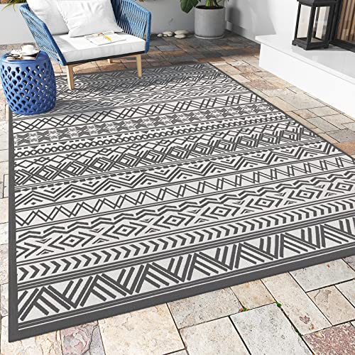 Outdoor Rug Carpet 6x9 ft, Flatweave Textured Outdoor Patio Rug Non Slip Indoor Outdoor Rugs with Rubber Particles Backing Boho Outdoor Area Rug for P