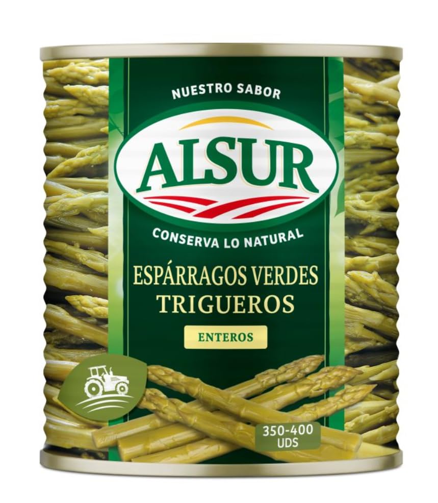 Espárragos Verdes Trigueros Enteros, Grüner Spargel in Dose, Naturkonserve, 350-400 Stück, 2er Pack.