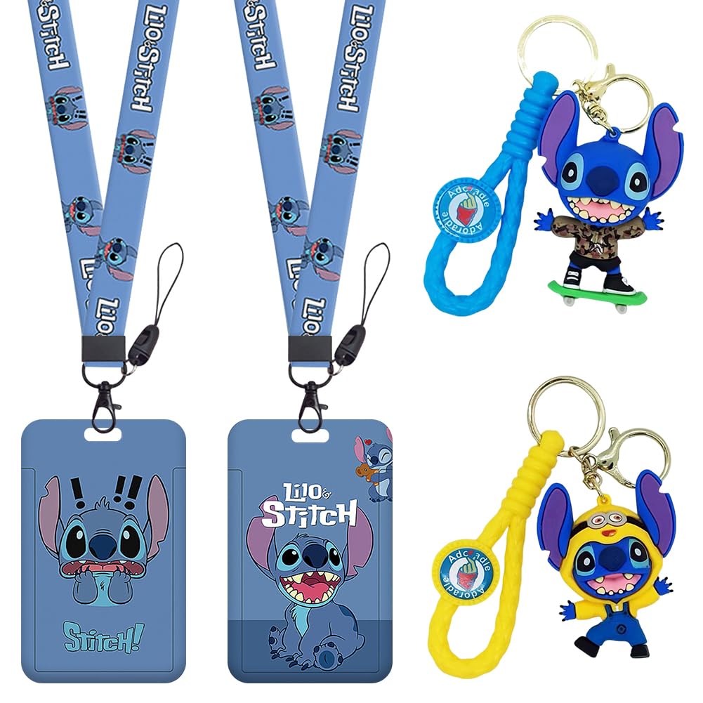 Disney Stitch Peluche Lanyard Carte D'identit Et Porte-badge Bleu