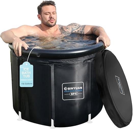 Ice Bath - BINYUAN 116 Gallons Cold Plunge Tub with Cover for Athletes and Adults Recovery, Durable Portable Ice Bath Tub for Family Gardens, Gyms, Arena and Cold Water Therapy Training (116 Gallons)