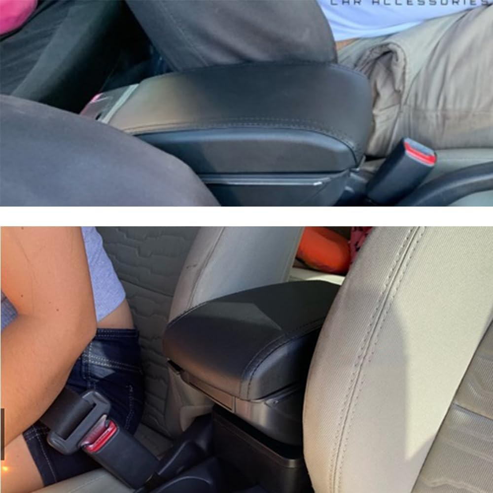 Armrest Box for Kia Rio 2012-2016 Double Layer Front Center Console Black Leather with Charging 7 USB Ports