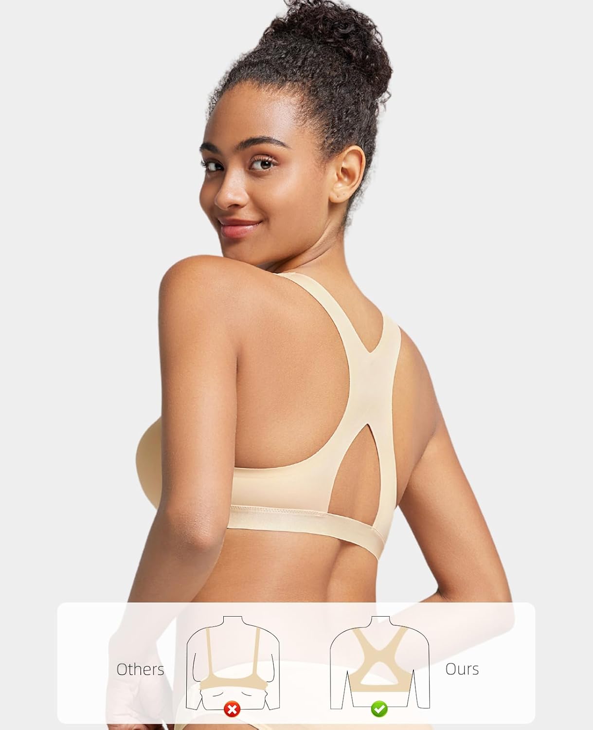 Padded Push Up Bras for Women Racerback Front Closure Plunge Bra Underwire Support Add 2 Cup Nude 44A - Image 3