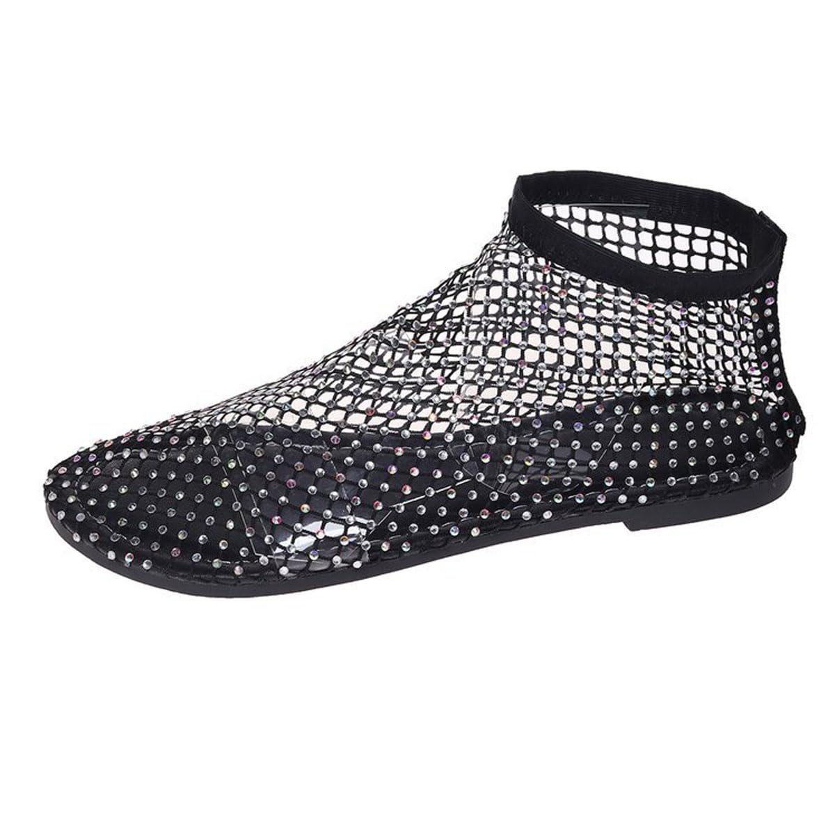 Bailarinas De Mujer En Negro Con Encaje – Zapatos Planos Cómodos De Punto Transpirable Para El Día A Día