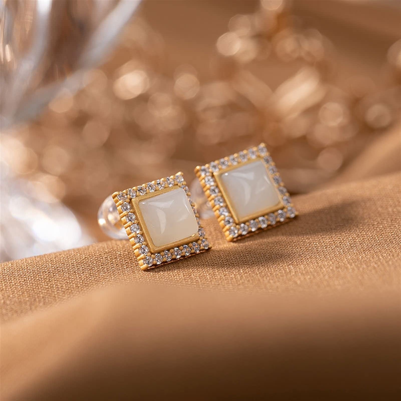 Pendientes de plata S925 chapados en oro con jade hetiano, pendientes geométricos femeninos, pendientes de plata para novia