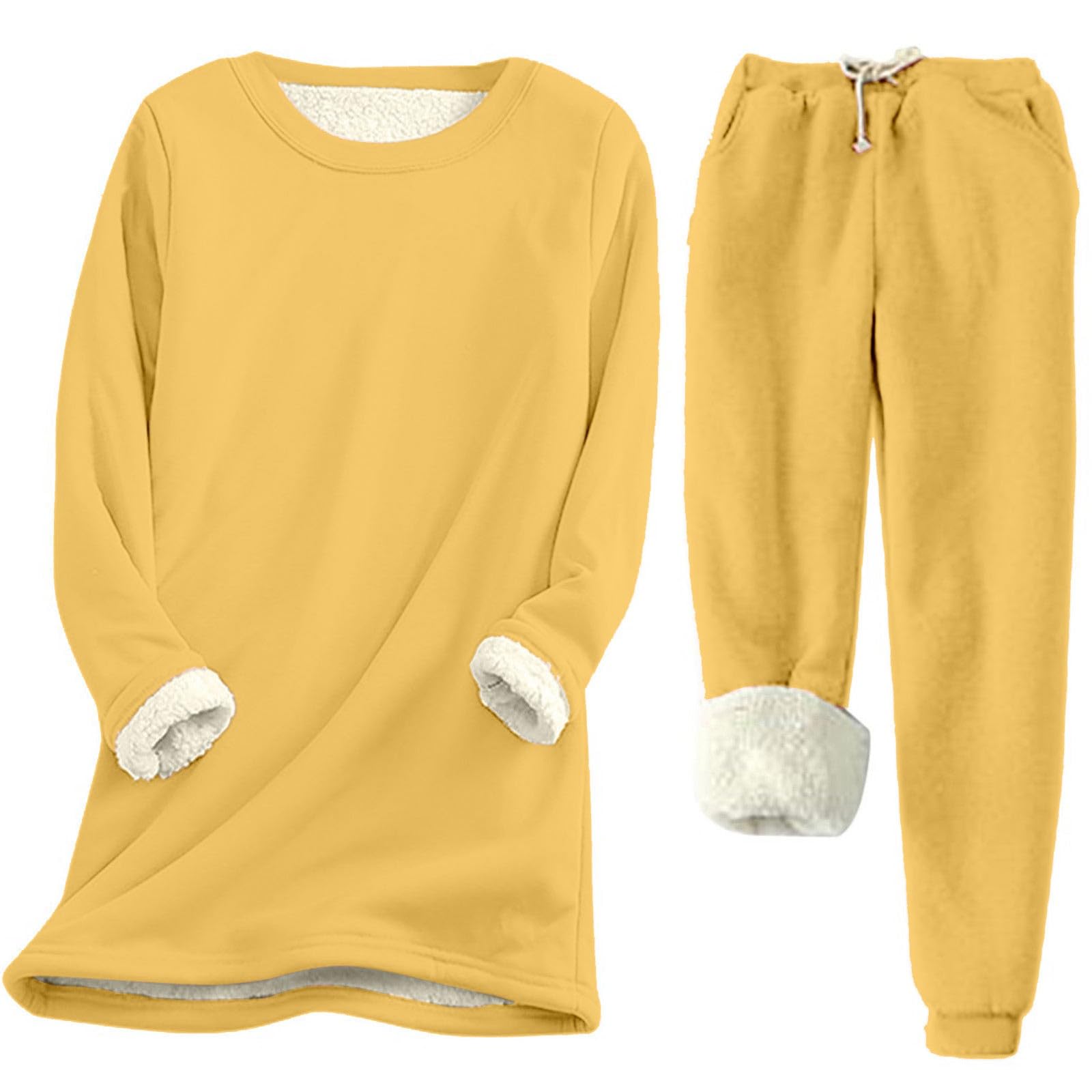 Pijama de invierno para mujer, traje de casa suave de dos piezas, elegante, de manga larga, parte superior térmica y traje de jogger, tallas grandes, juego de 2 piezas