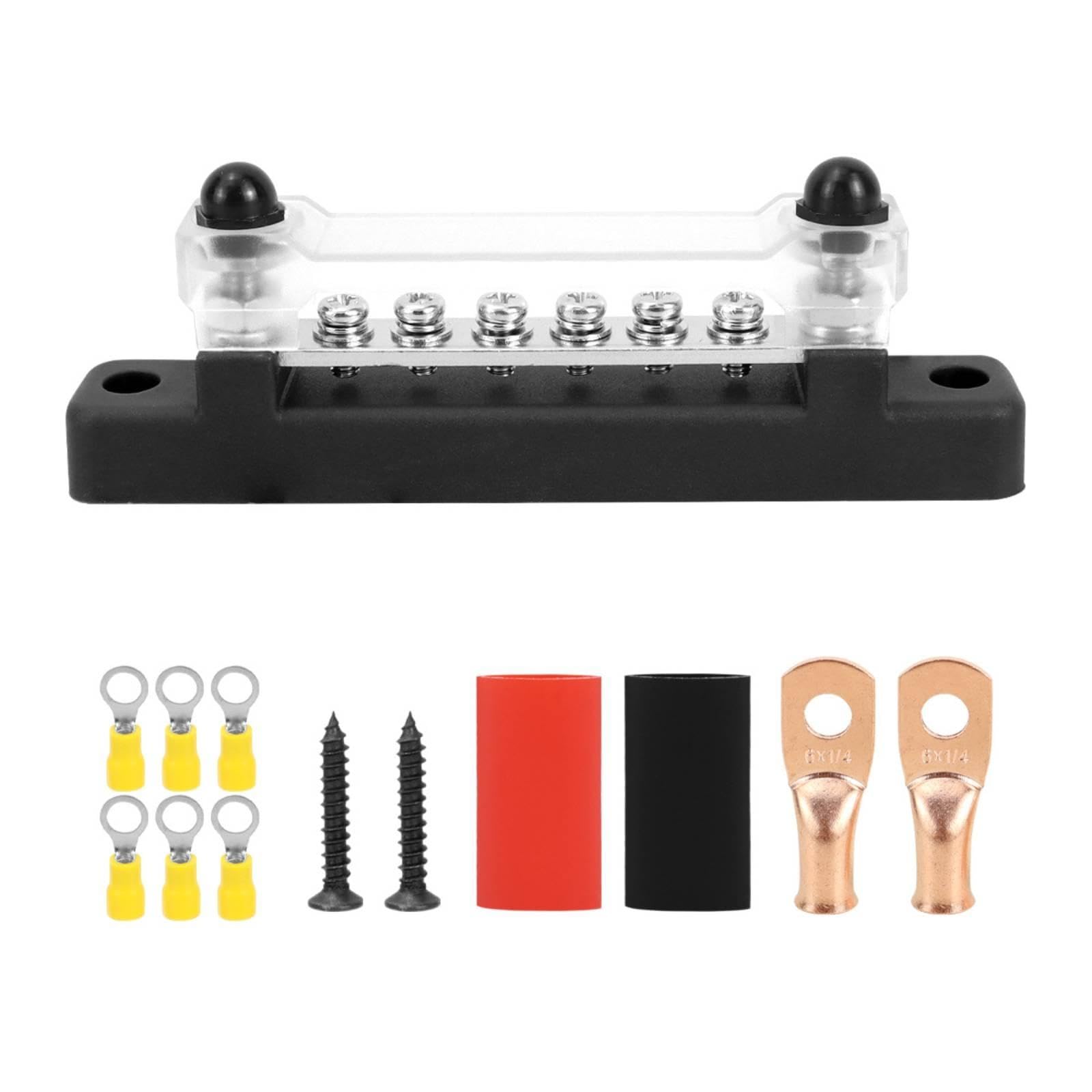 CALANDIS 6-Terminal Bus Bar with Cover Transparent Busbar Transparent Bus Bar Bar with Cover for Hobbyists, Electricians, RV, Boat, Automotive 6-way Black Bus Bar-image-22