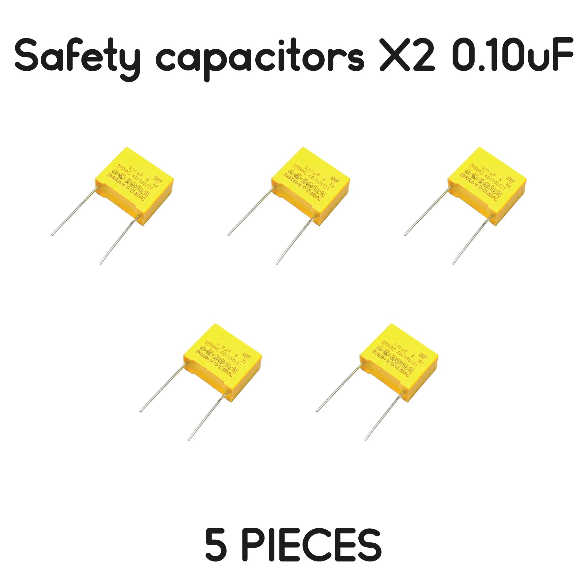 5 PEZZI Condensatori di sicurezza X2 MEX TENTA MKP 0.10uF 100nF 275VAC 10mm giallo grigio