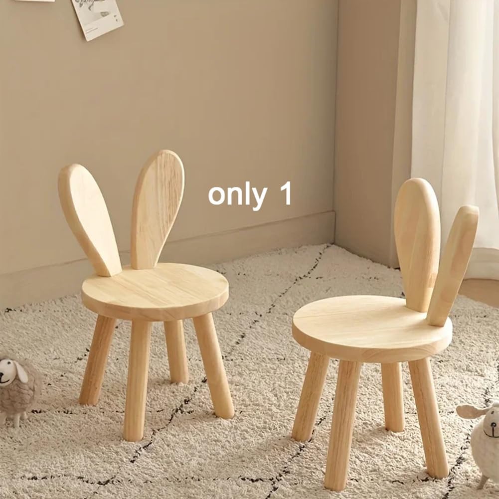 Taburete pequeño pequeño de madera maciza con orejas de conejo, para niños