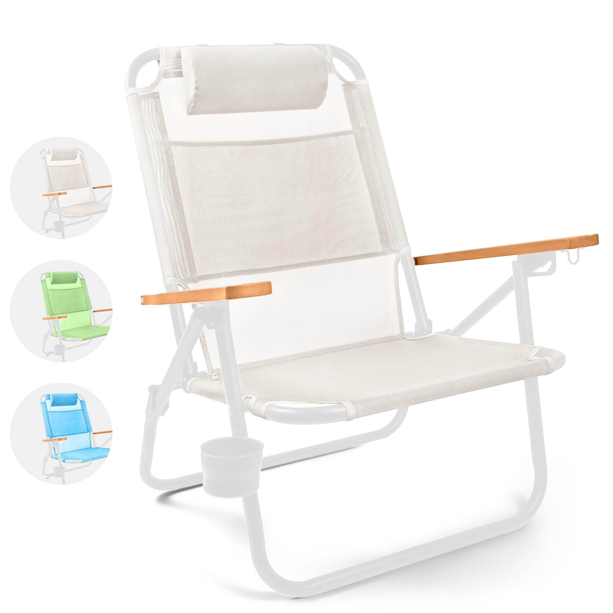 Water Buffalo Bondi Beach Chair – Backpack Beach Chair for Adults with Reclining Positions, Cup Holder & High Back Support