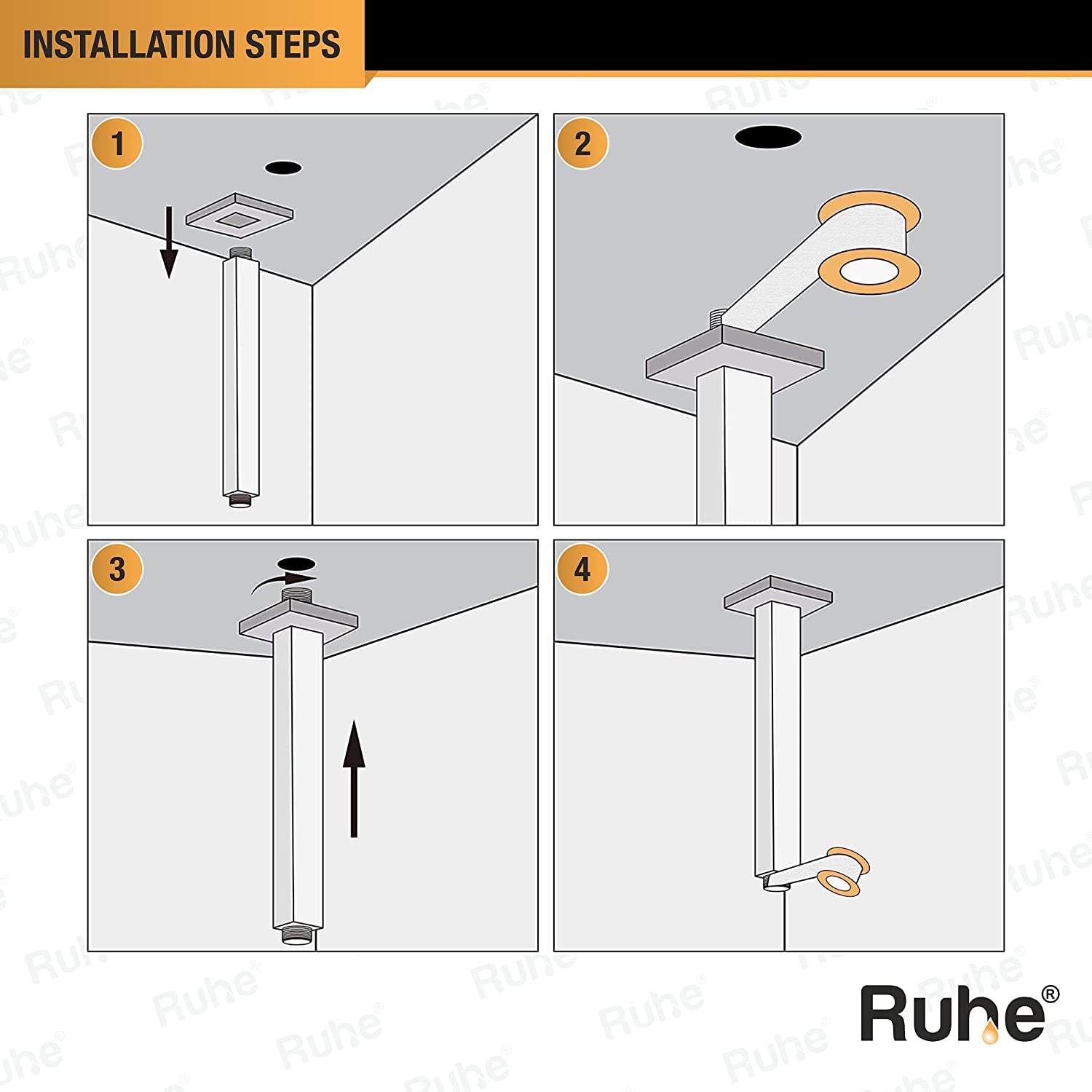 Ruhe Stainless Steel Shower Arm - Chrome Finish -4