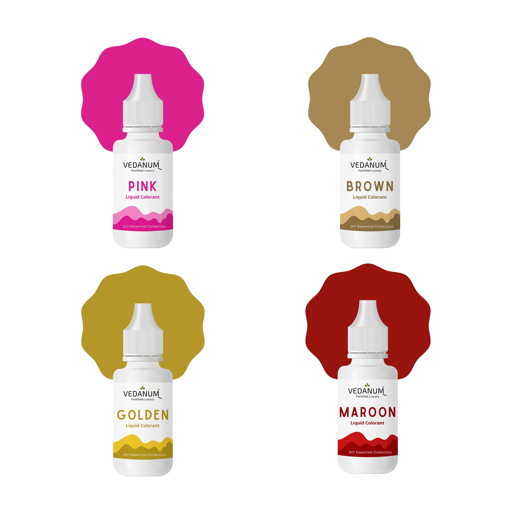 VEDANUM DIY Premium Liquid Colors for Soap Making, Bath Bombs, Bath Salts, Cosmetics, Skin Friendly Pigments, Pack of 4 (15 ml Each) Pink, Brown, Golden, Maroon-picture-42