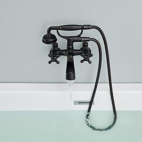 Miniatura 9 de Clawfoot - Grifo de bañera de montaje en pared, bronce aceitado, grifos de bañera de latón vintage con ducha de mano en forma de teléfono