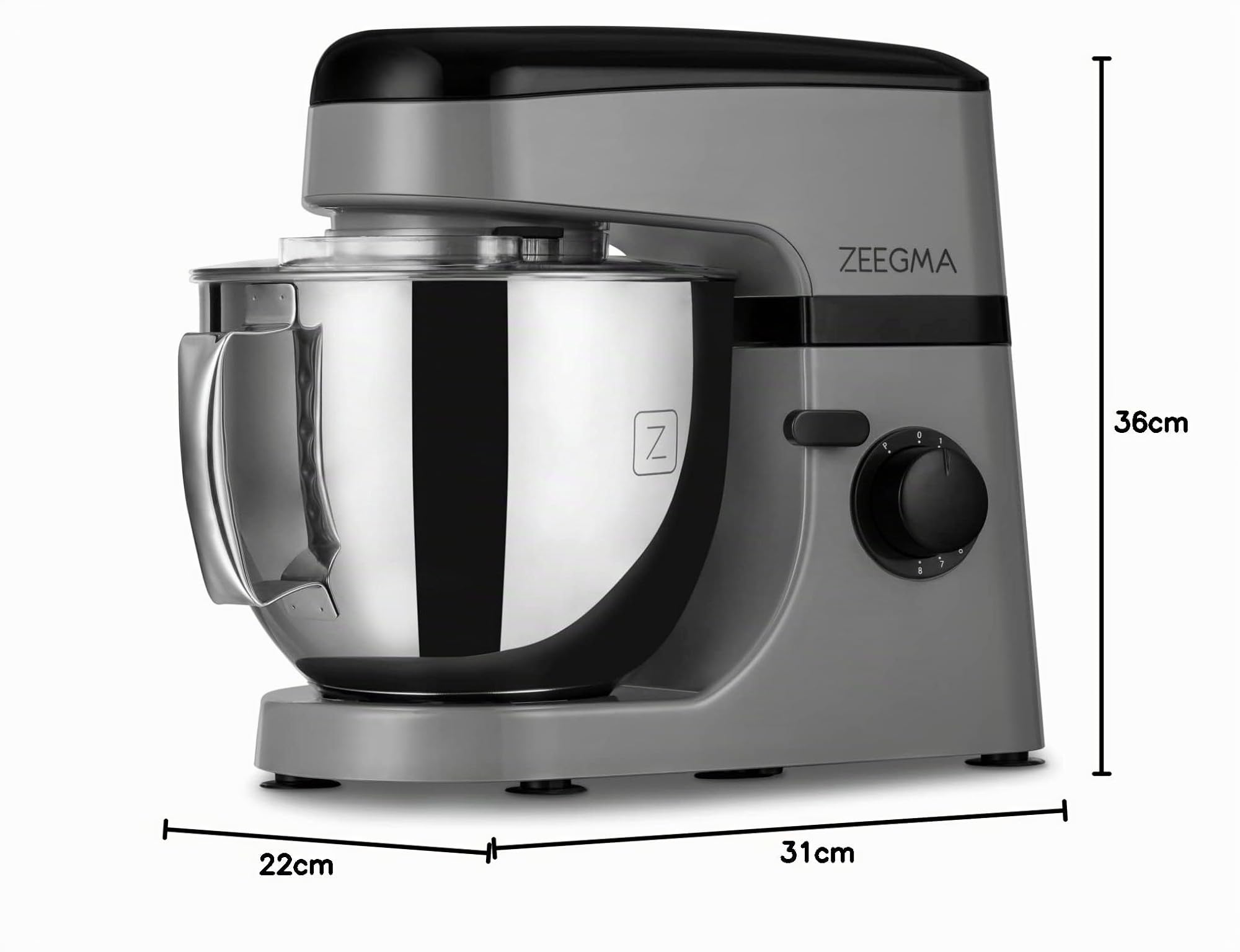 ZEEGMA Planeet MIX - Amasadora (1800 W, robot multifuncional con cuenco de 5 L, con asa y tapa, 8 velocidades, incluye panel táctil de 3 piezas) (Red)