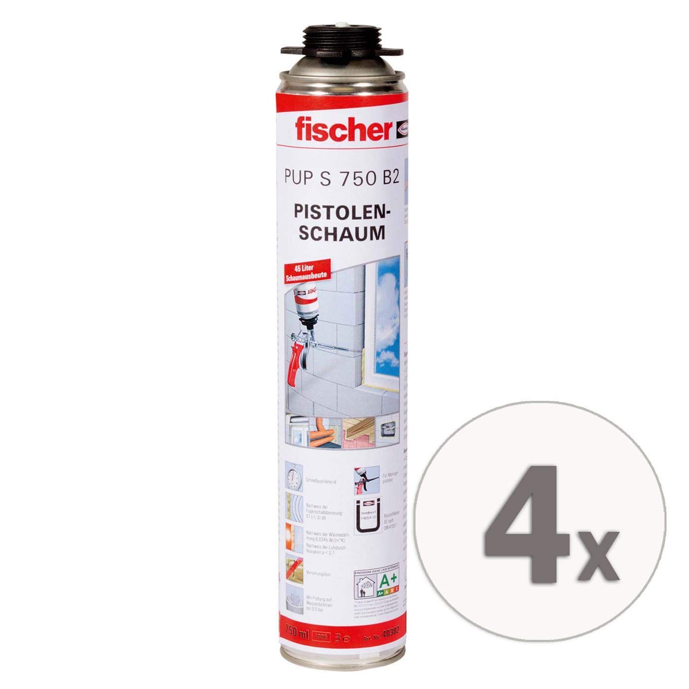 Sparpaket: Fischer Pistolenschaum 1K PUP S 750 B2 4 x 750 ml