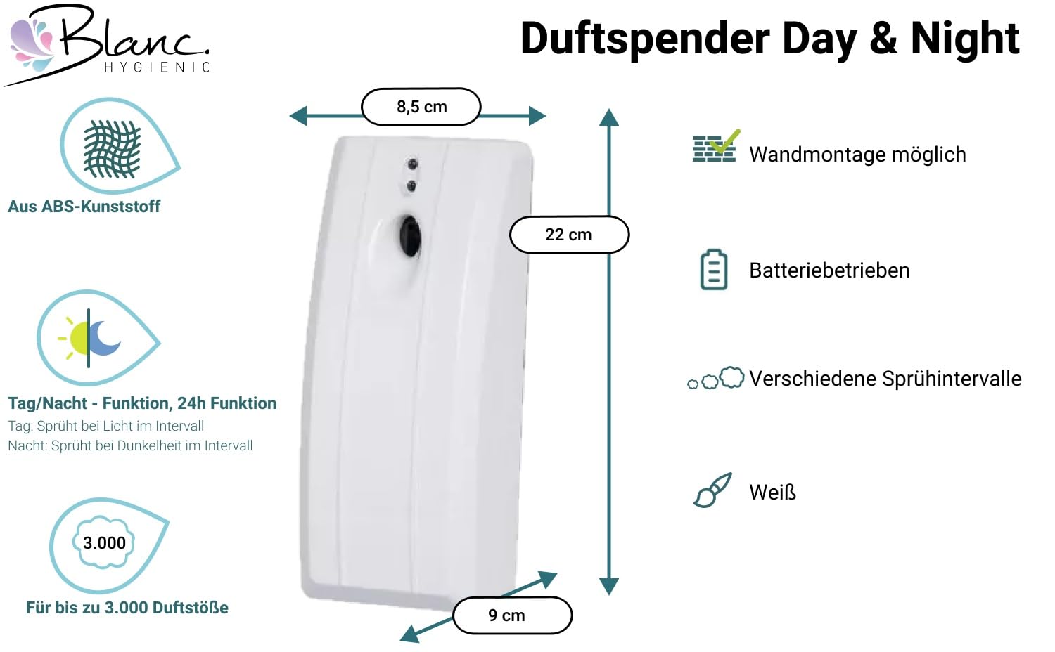 SET Duftspender Day & Night + 3 Duftdosen Lilie | Tag-/Nacht-Modus, einstellbare Sprühintervalle, 3 Duftdosen à 270 ml & Made in Germany