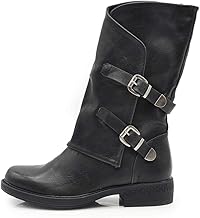 IF Fashion Scarpe Stivali da Donna Al Polpaccio Largo Biker Motociclista Con Fibbie Anfibi WZ688-66