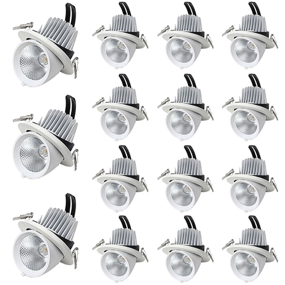 BHGFYXBS 15 Pack 7W,12W,15W,20W Gimbal Led Recessed Light,3000K/4000K/6000K Directional Led, Cob Eyeball Retrofit Spotlight,10 Pack Adjustable Angled Recessed Can Lights,3000k-15W