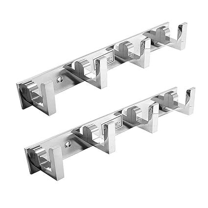 PROMIXO Heavy Duty Aluminium Cloth Hooks 4 Pin for Door Wall (Silver) Pack of 2