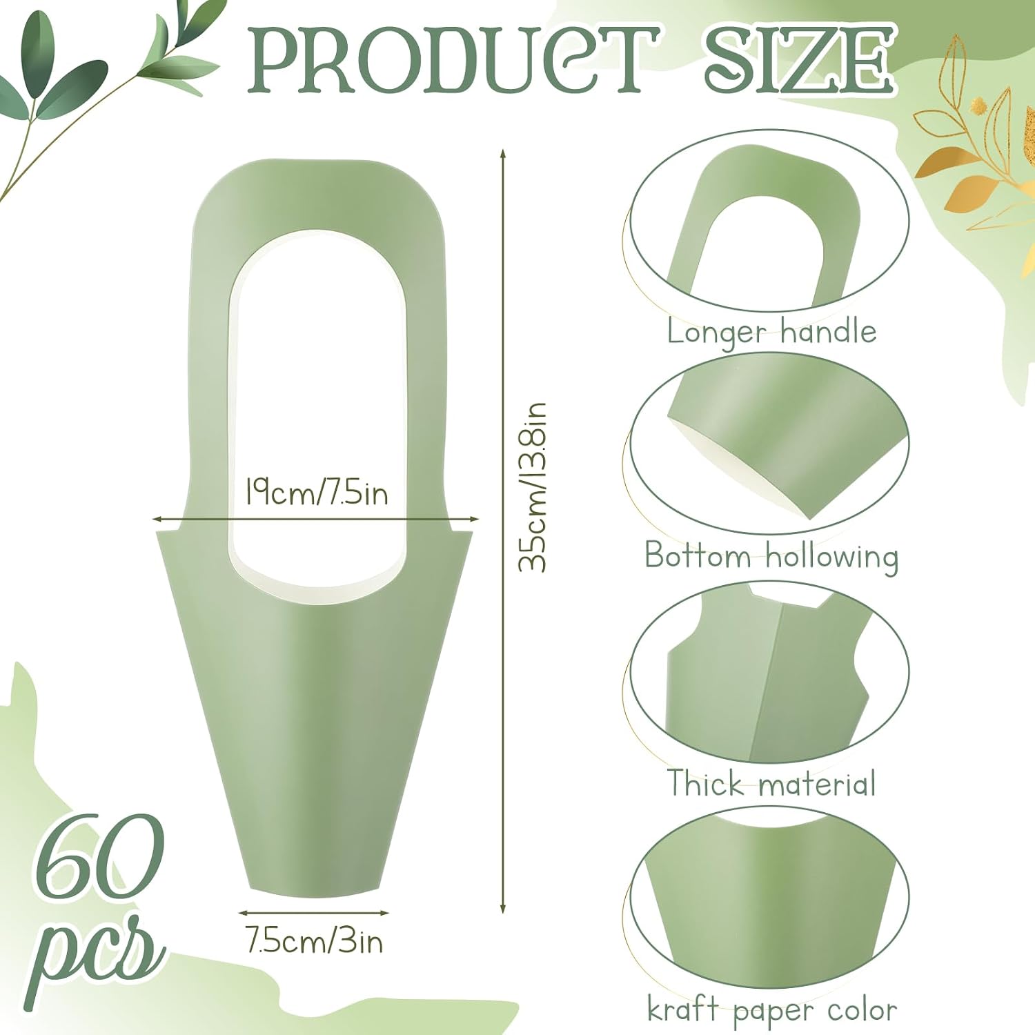 Kolldenn 60 Pack Sage Green Flower Bags Kraft Paper Flowers Gift Bags image 3