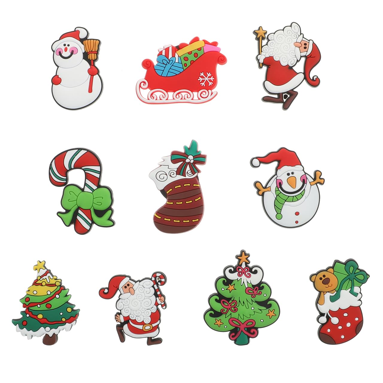 Angoily Assorted Color 10 Pcs Christmas Fridge Magnets, Decorative Refrigerator Magnets, Cute Snowman Santa Claus Sleigh Christmas Tree Holiday Magnetic Fridge Sticker For Xmas Party Decor
