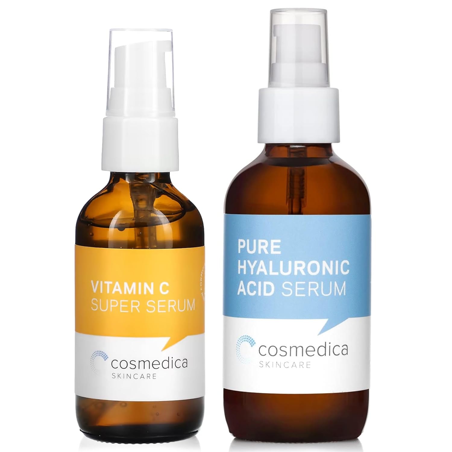 Cosmedica Skincare Vitamin C Super Serum 1oz & Hyaluronic Acid Serum 4 Fl. Oz Bundle – Brightening & Hydrating Duo for Anti-Aging, Even Skin Tone & Deep Moisturization