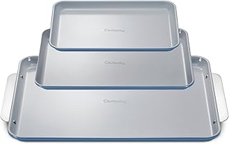 Caraway Non-Stick Ceramic Baking Sheet Trio - Naturally Slick Ceramic Coating - Non-Toxic, PTFE & PFOA Free - 18 x 13" Large, 15 x 10" Medium, & 9" x 13" Small - Slate