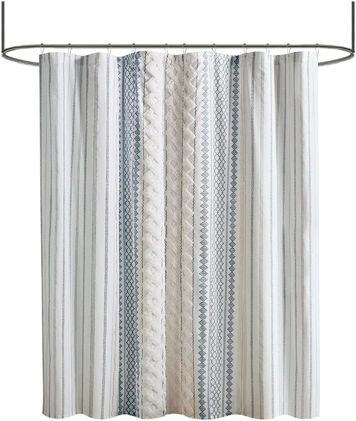 Gracie Mills Modesto Chenille Striped Cotton Printed Shower Curtain