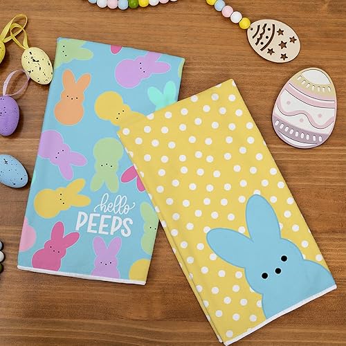 Miniatura 7 de ARKENY Juego de 2 toallas de cocina de Pascua, diseño de conejito de lunares blancos, Hello Peeps, paños de cocina de secado de 18 x 26 pulgadas,