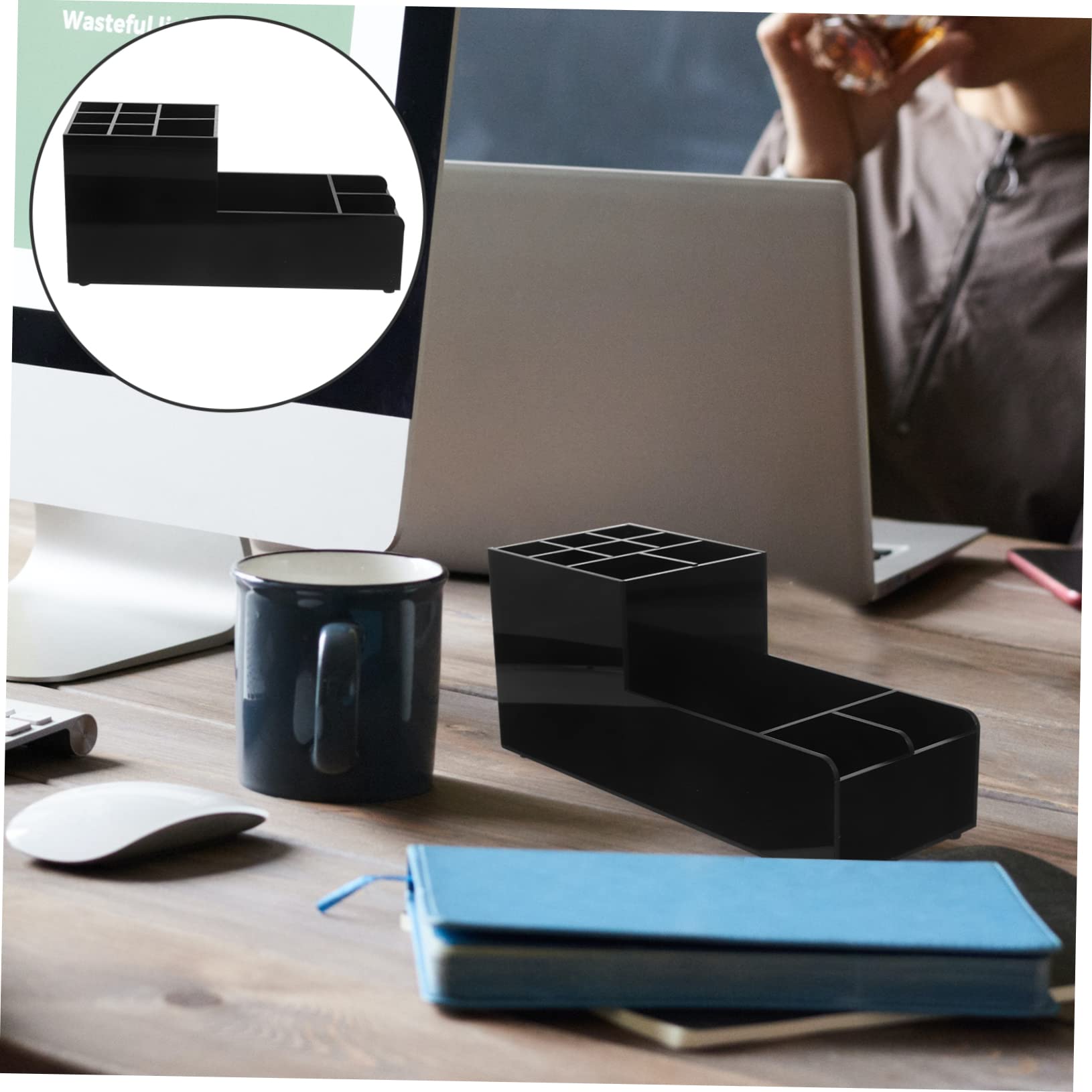 Mikinona Organizador de Barra Acrílico Negro de 11 Compartimentos para Mesa | Diseño Dividido, para Estación de Café de Oficina, Uso en Bar y Hostelería