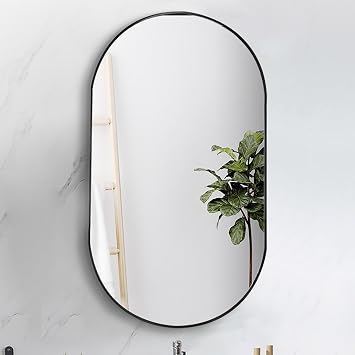 Oval Bathroom Mirror, Horizontal/Vertical,Large Aluminum Rimmed Wall Mounted Mirror, Home Decorative Mirror for Bathroom, Dressing Room and Living Room Color Black, Size 40 * 70cm