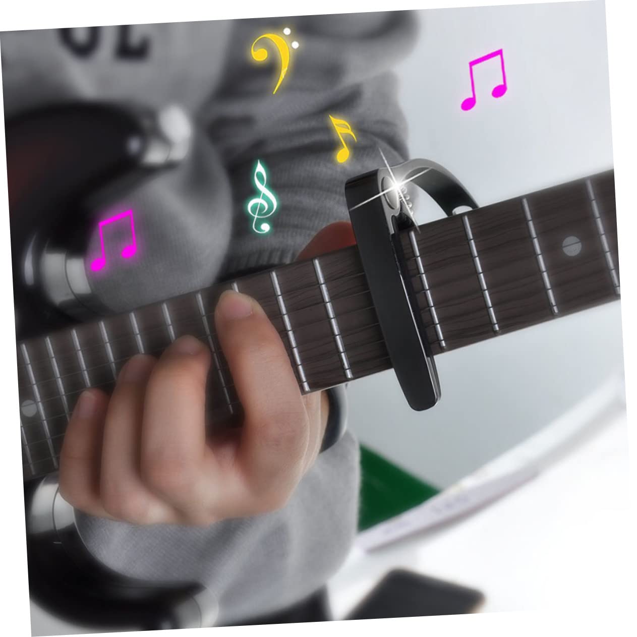 Sosoport Lightweight Metal Guitar Capo High Performance Musical Capo for Acoustic Electric Guitars Ukulele Tuning Tool Sleek Black Design Easy One Handed Operation