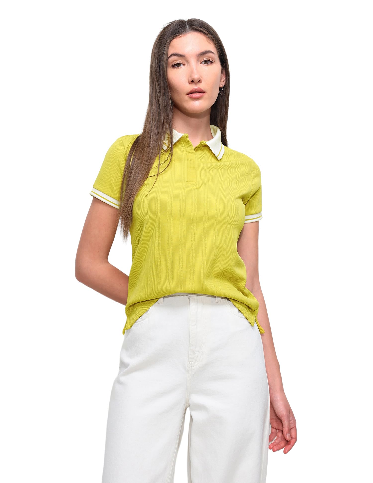 U.s. Polo assn. Women Women's Textured Vertical Striped Regular fit Polo Shirt-image-9