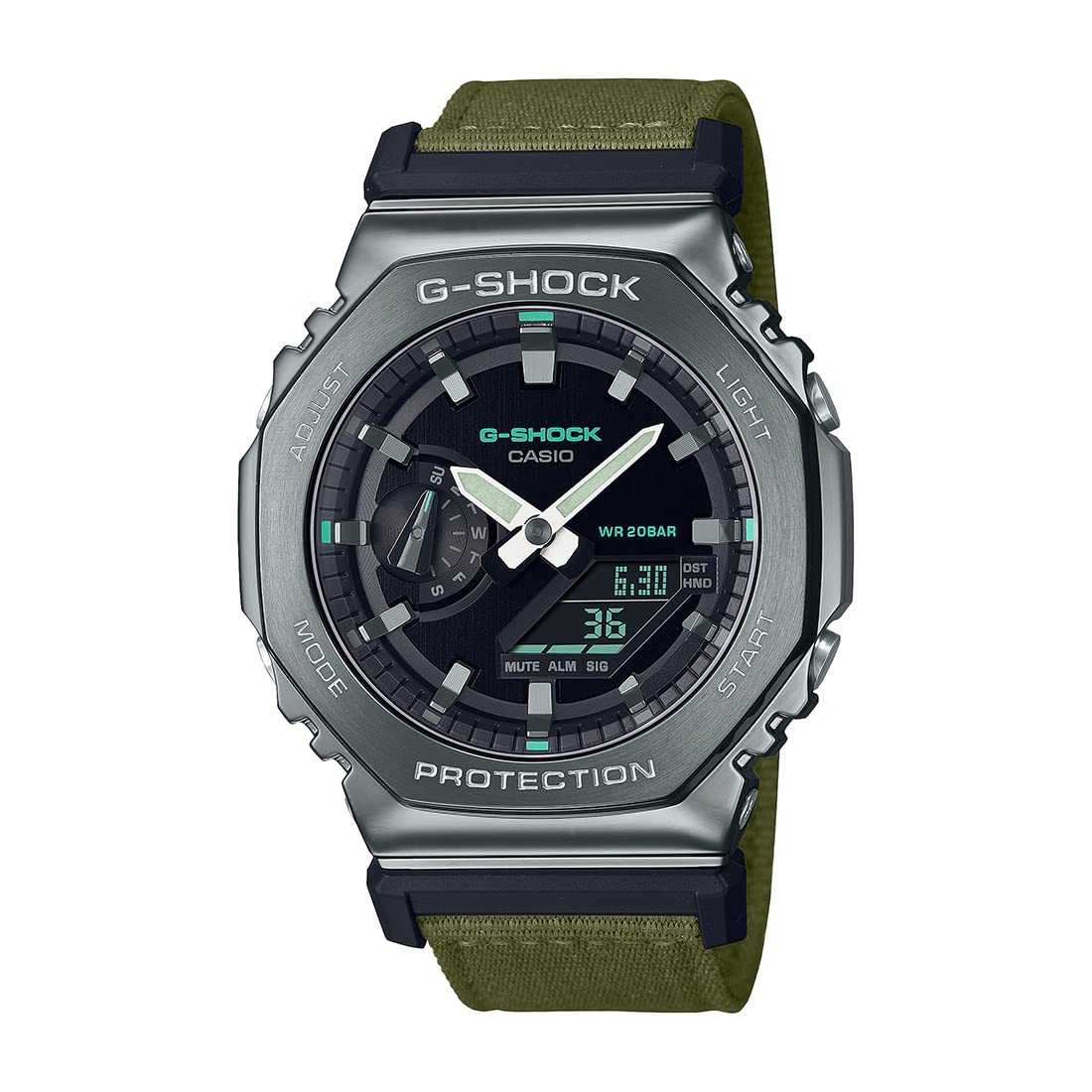 Casio G-Shock GM-2100CB-3ADR Gray IP Black Analog-Digital Dial Green Cloth Band Mens Watch Shock and 200M Water Resistant G1374 (B0C28JX42T) Amazon Price History, Amazon Price Tracker