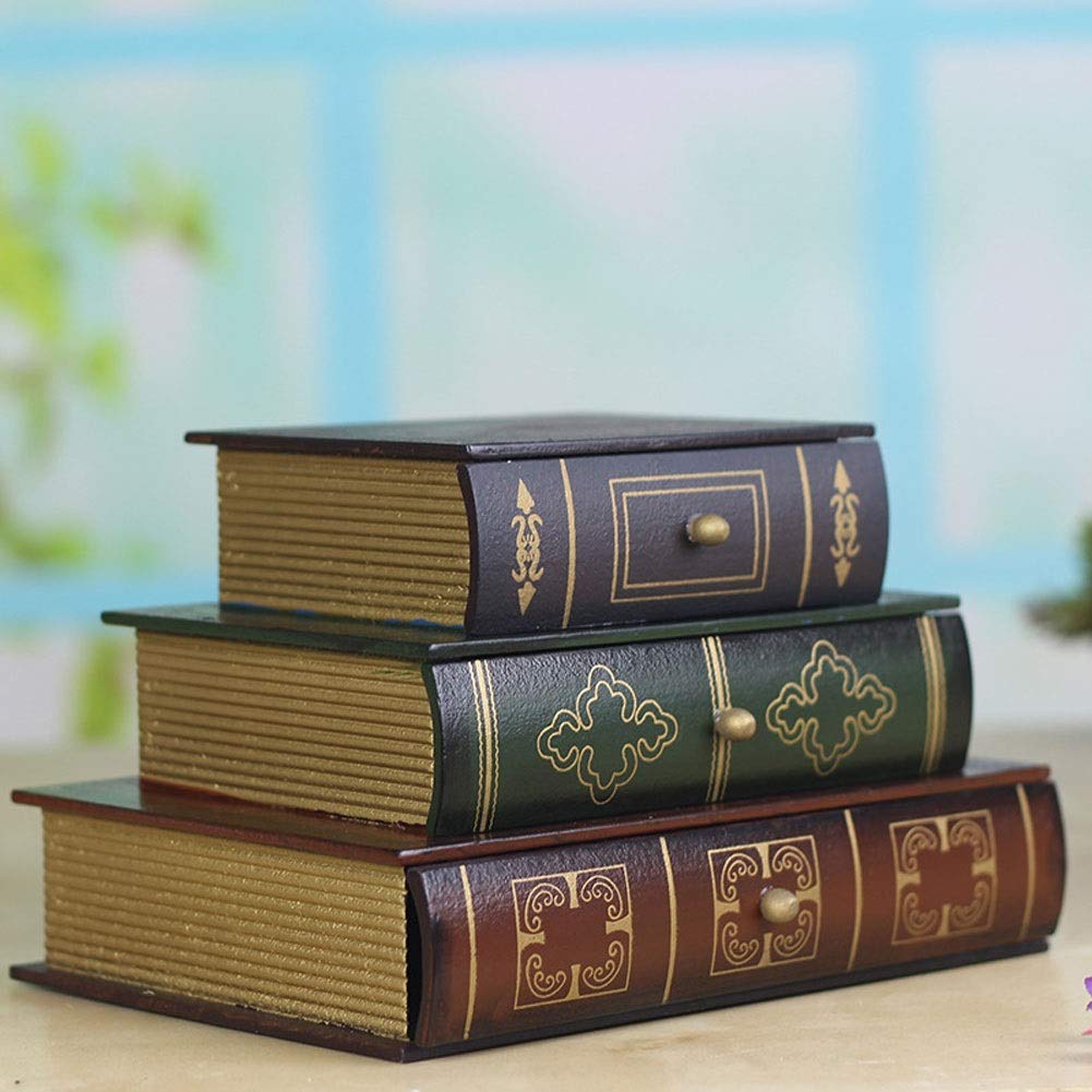 Caja de joyería de regalo para mujer, caja de joyería de madera, decoración de libros creativos, tres pisos, caja de almacenamiento versátil de alta capacidad para joyas, regalos de Año Nuevo