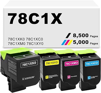 78C1XK0 78C1XC0 78C1XM0 78C1XY0 Extra High Yield Compatible 4-Pack Replacement for Lexmark 78C1X Toner Cartridge for CS421 CX421 CS521 CX521 CX522 CS622 CX622 CX625 Series