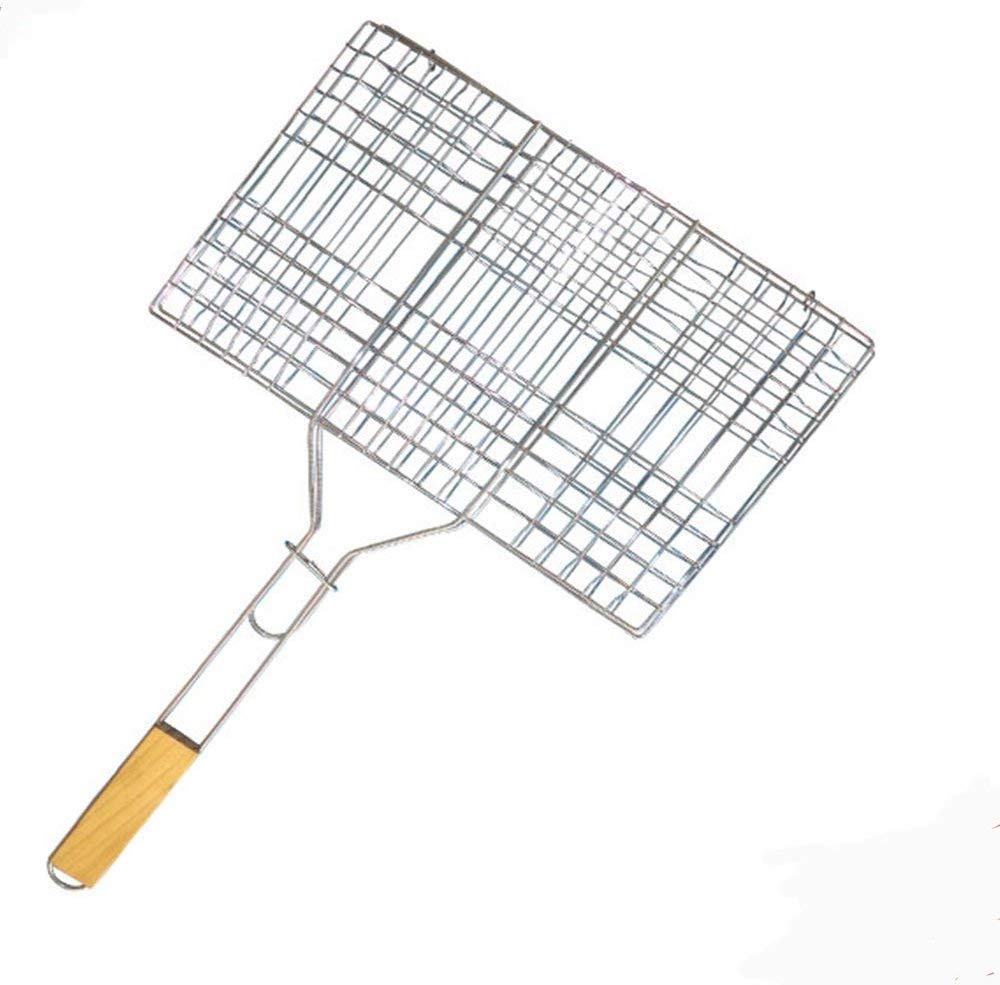HIMANFRENJNI Barbecue BBQ Grill Net Basket Roast Grilling Tray for Fish, Vegetables, Steak, Shrimp, Chops and Other Food with Wooden Handle