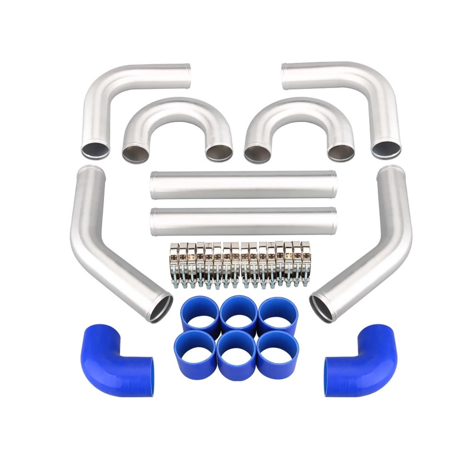 Kasdpmnb 2.5Inch 2.0 2.5 2.75 3.0 Inch Universal Turbo Intercooler Pipe Chrome Piping Pipe Tube+T-Clamps + Silicone Hoses Blue Black Cooled Intercooler