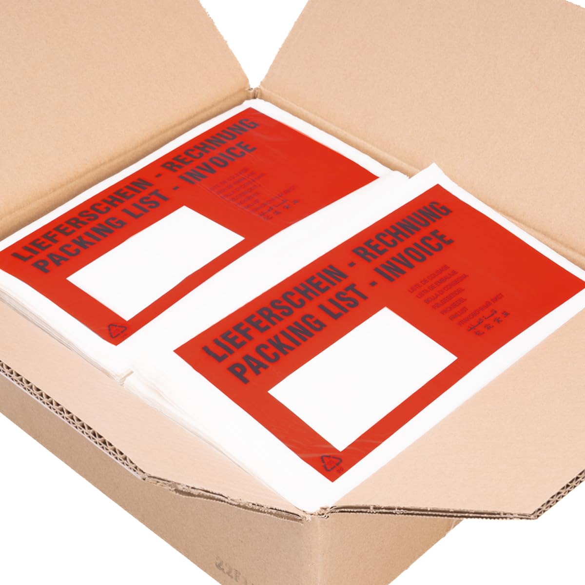verpacking Buste adesive portadocumenti rosse | formato DIN lungo | con stampa multilingue | per documenti di trasporto e fatture | 4000 unità