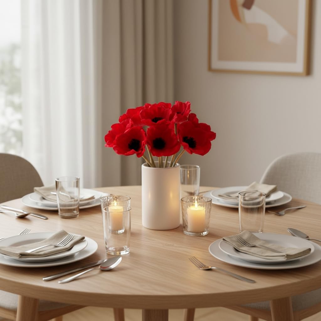 Floral Kingdom Artificial Poppy Flowers 8 Pcs 10 Inch Red - Real Touch Latex Poppies for Home Décor, Wedding Bouquets, Party Decorations, Bathroom Decor - Image 2