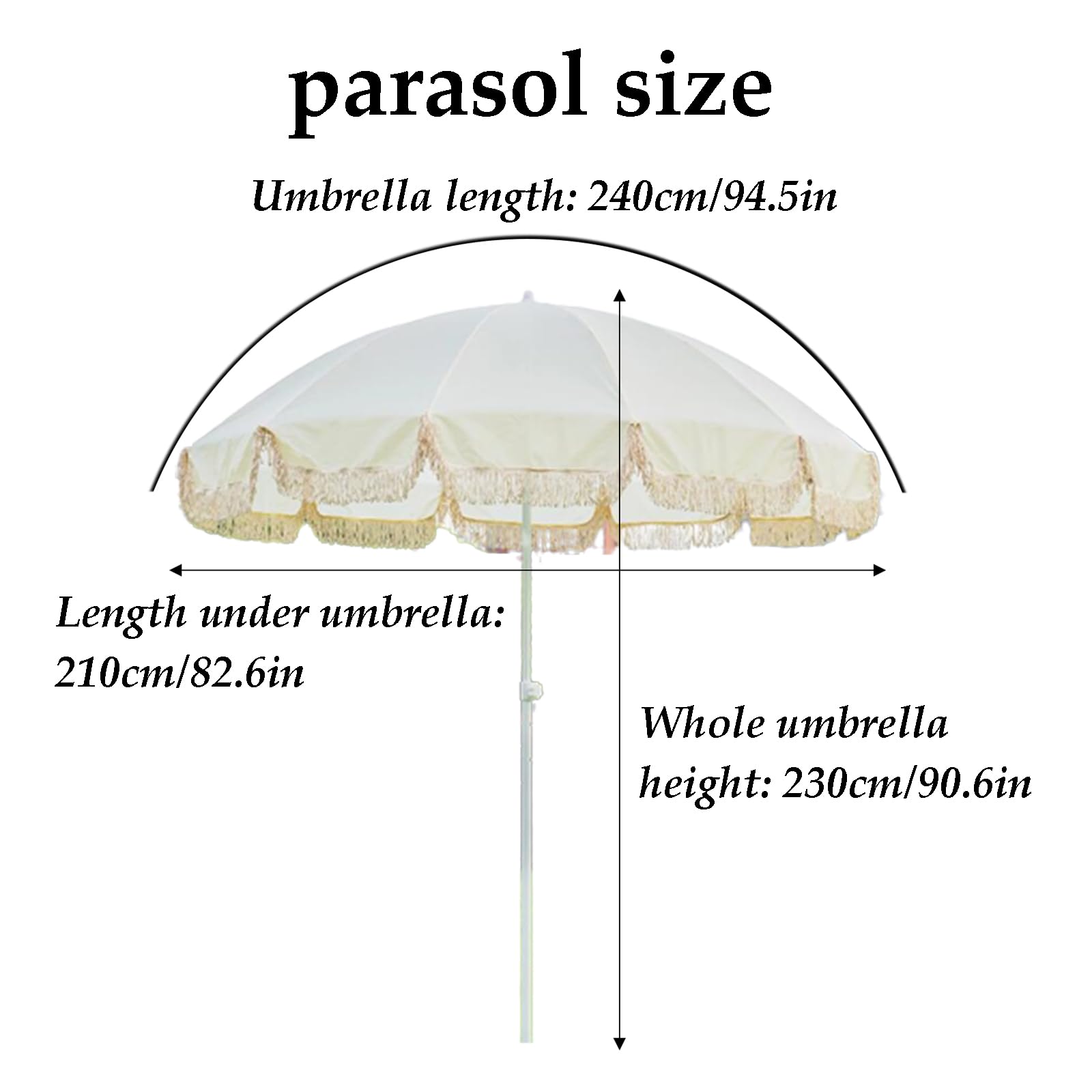 LYGSWDB Parasol ogrodowy z frędzlami Parasol tarasowy o długości 2,4 m do użytku na zewnątrz Żelazna rama Tkanina poliestrowa Idealny do wypoczynku na kempingu i podwórku Ochrona przed słońcem, bez