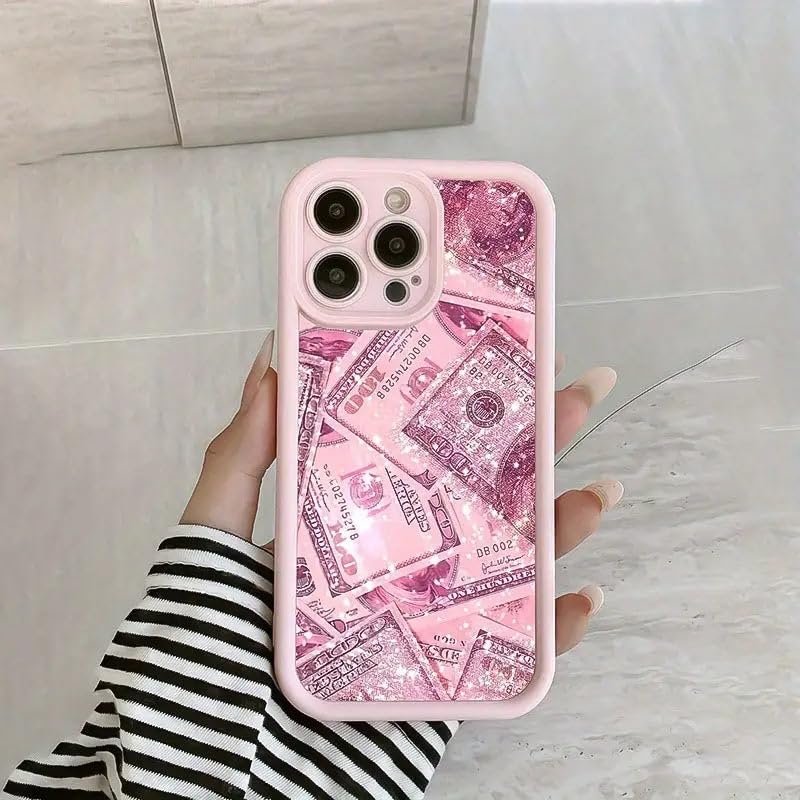 Image of COVERLY Cute Money Dollar Back Case Cover for iPhone 12 Pro | Hot Pastel Pink Glittery Banknote Design | Camera Lens Protection | Soft TPU Silicone Aesthetic Cover for Girls & Women (Pink, Shockproof)